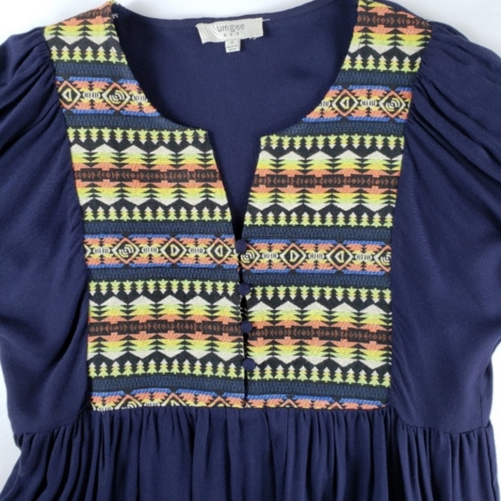 Umgee prairie western Navajo bib blue boho dress oversized tribal cowgirl A9919 - Picture 4 of 8